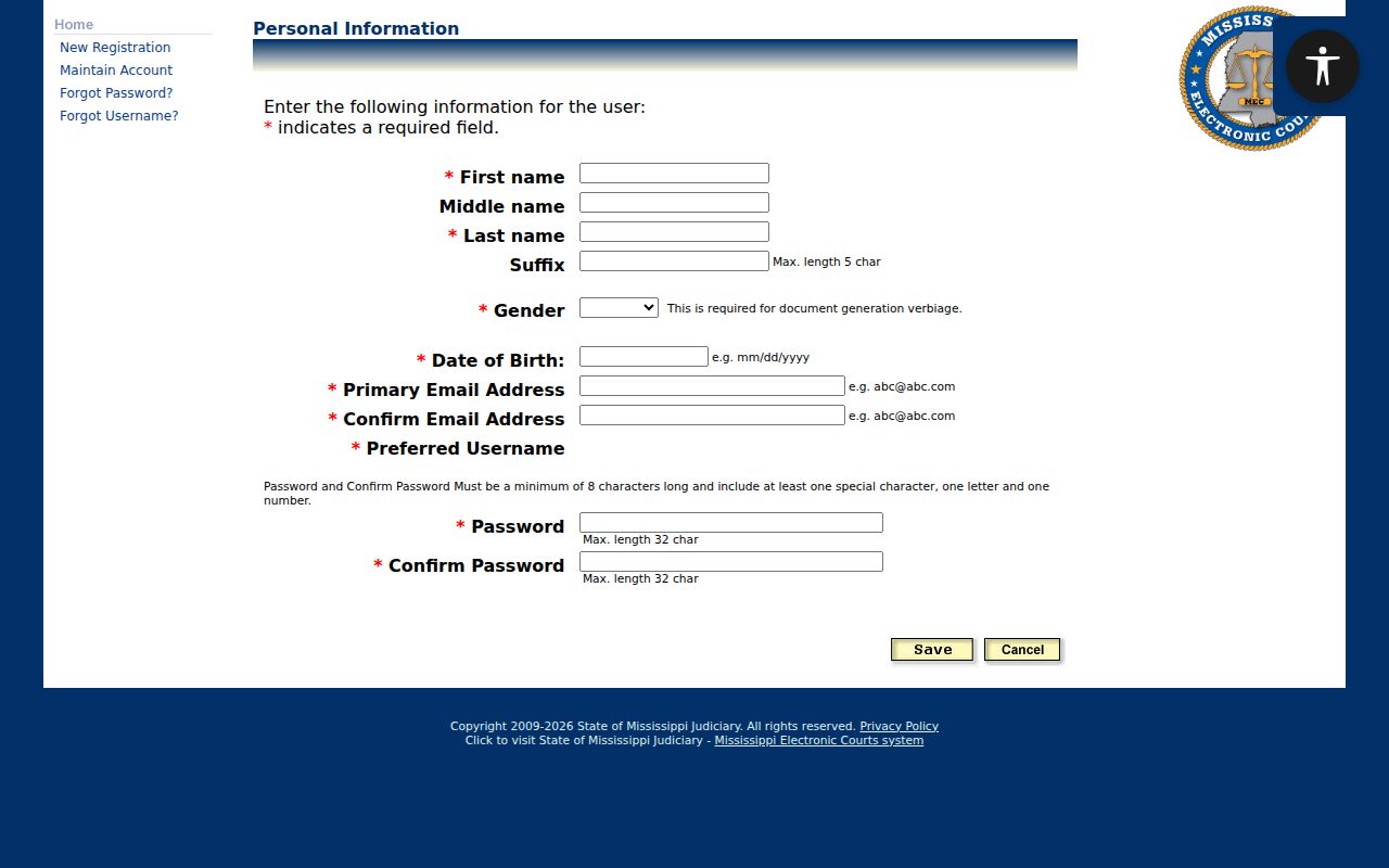 PAMEC personal information registration form