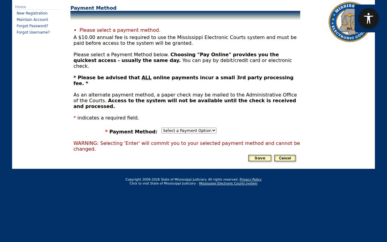 PAMEC payment information used for Noxubee Circuit docket access
