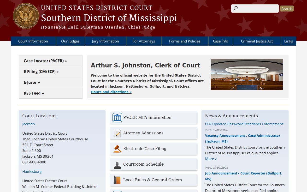 Southern District of Mississippi federal court website