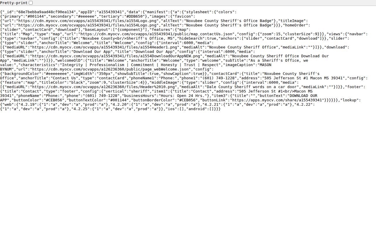 Noxubee sheriff web manifest showing communication features